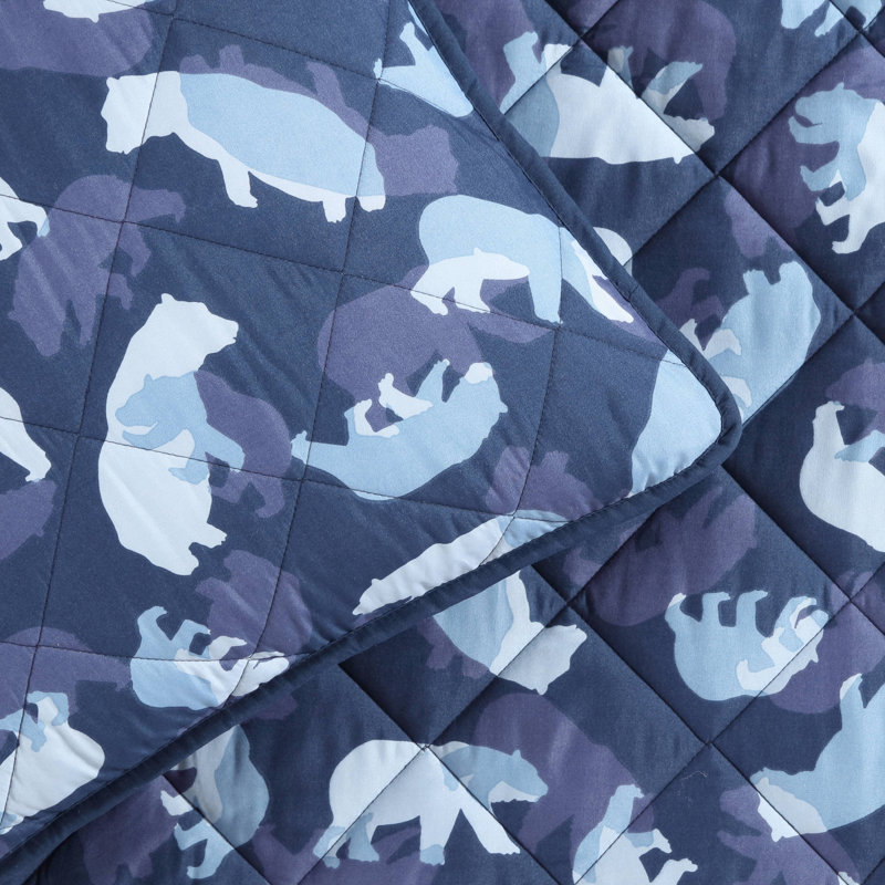 Camp Camo Navy/White Microfiber Reversible Quilt, Full/Double Quilt + 2 Standard Shams