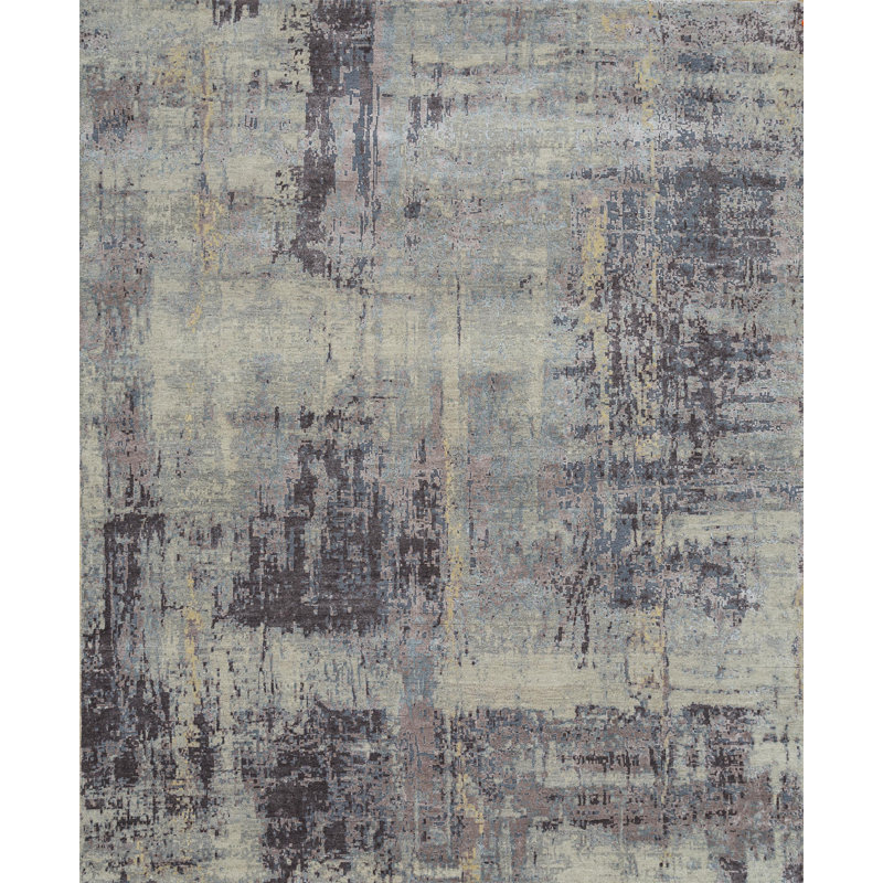 Tapis abstrait noué à la main 8 pi x 10 pi mauve