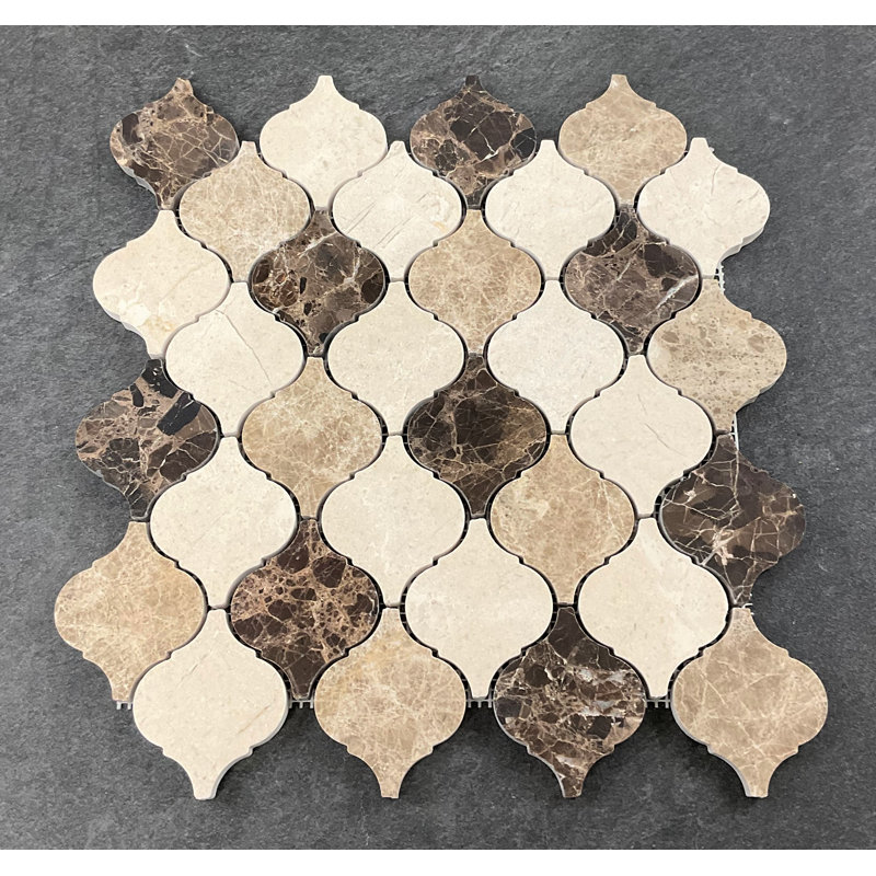 Carreau de mosaïque en marbre 2,5 po x 3 po, Crème Marfil / Empereur foncé / Empereur clair