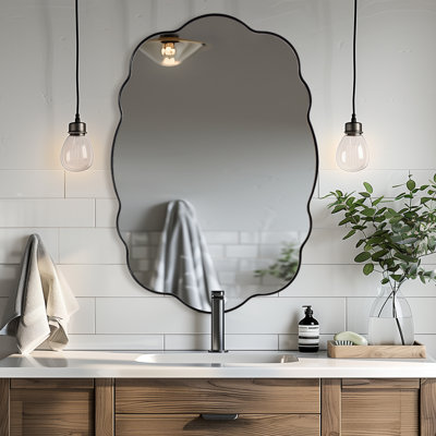 Contemporary Wavy Oval Scalloped Bathroom Vanity Mirror | Stainless Steel Frame