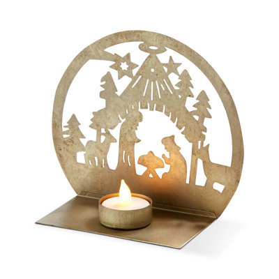  Metal Gold Nativity Tealight Candle Holder
