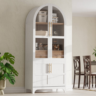 71" Farmhouse Tall Arched Kitchen Pantry Cabinet With Door Shelves, Hidden Drawer And Adjustable Shelves