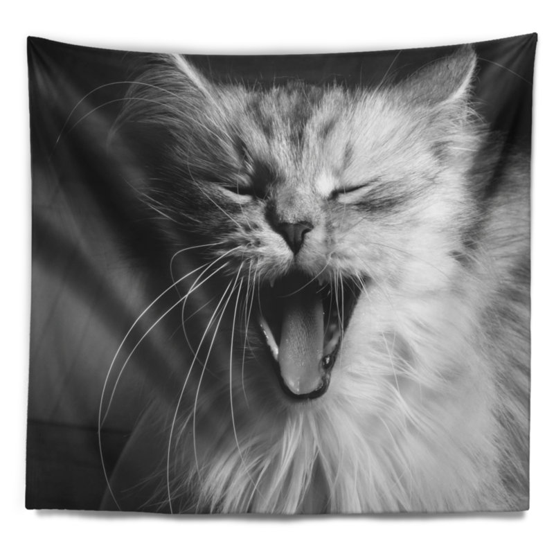Tapisserie de chat blanc qui baille, H 32 po x l 39 po