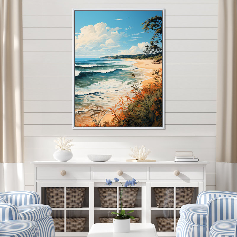 Plage tropicale paradisiaque - art mural plage, Cadre flottant blanc, H 44 po x l 34 po x P 1,5 po