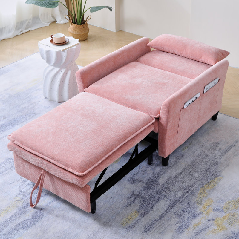 32.28" Chenille Single Sofa Bed / Pull-Out Sleeper Chair / Armchair, Pink