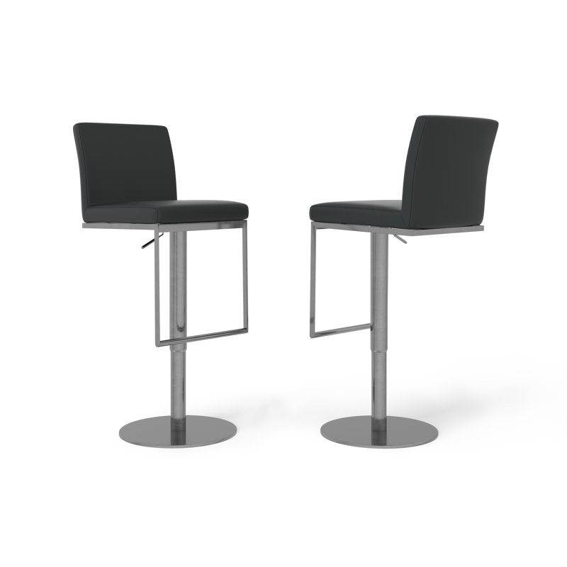 Rennerdale Swivel Upholstered Adjustable Height Counter Stool with Metal Frame, Black