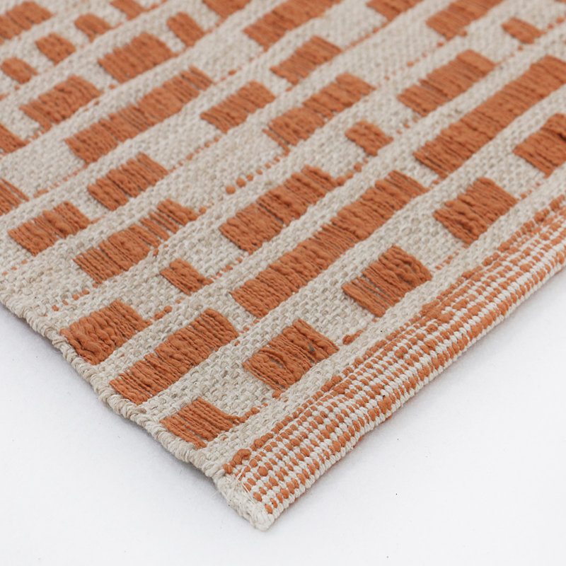 Cotton Geometric Area Rug in Orange/Beige, Rectangle 8' x 10'