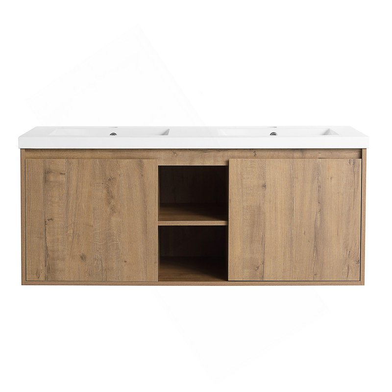 Meuble-lavabo mural 48 po avec lavabo double, charnière de porte à fermeture en douceur