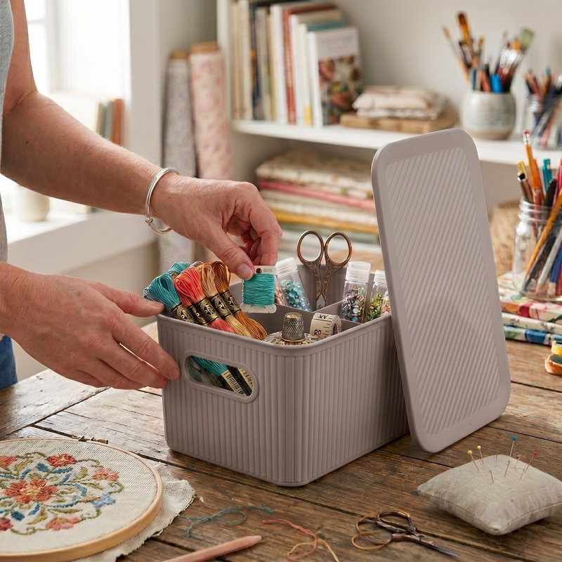 Panier en plastique nervuré, 2, Taupe, H 5 po x l 7 po x P 10,5 po
