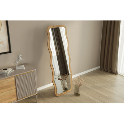 Modern Wall-Mounted Mirror, 50 x 160 x 0 cm, 100% MDF, Eco-Friendly Flotal-E Design, Natural Finish, Sleek and for Home Decor, For Entryways, Living Rooms, and Bedrooms