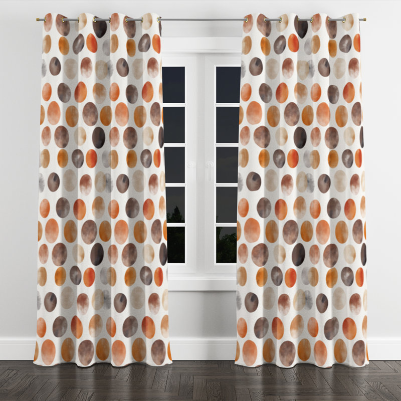 Rideaux géométriques en velours géométrique - 1 panneau orange avec œillets Boho, L 52 po x L 120 po, Œillets dorés