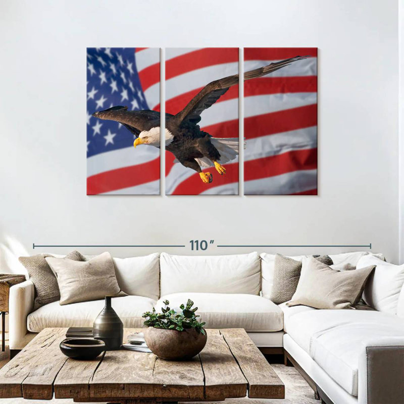 Lelar US Flag And Flying Bald Eagle, 48" H x 74" W