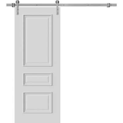 Porte de grange | Émail blanc IM33 1833 | Ensemble de quincaillerie lourde pour rail 6,6 pi argenté | Portes intérieures solides