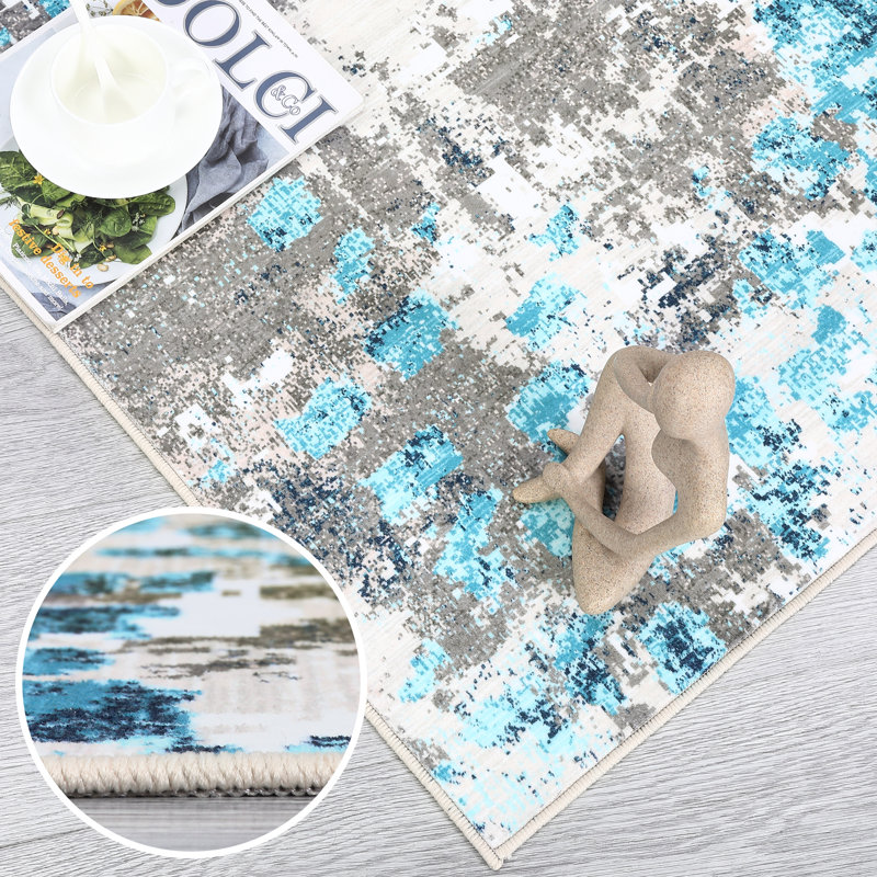 Jimere Washable Abstract Indoor Rug, Rectangle 4' x 6'