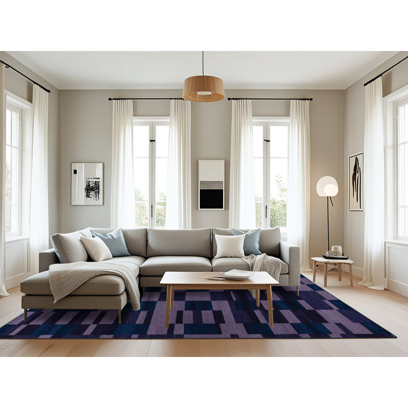 Tapis bleu à carreaux lavable à la machine, Rectangle 8 pi x 10 pi