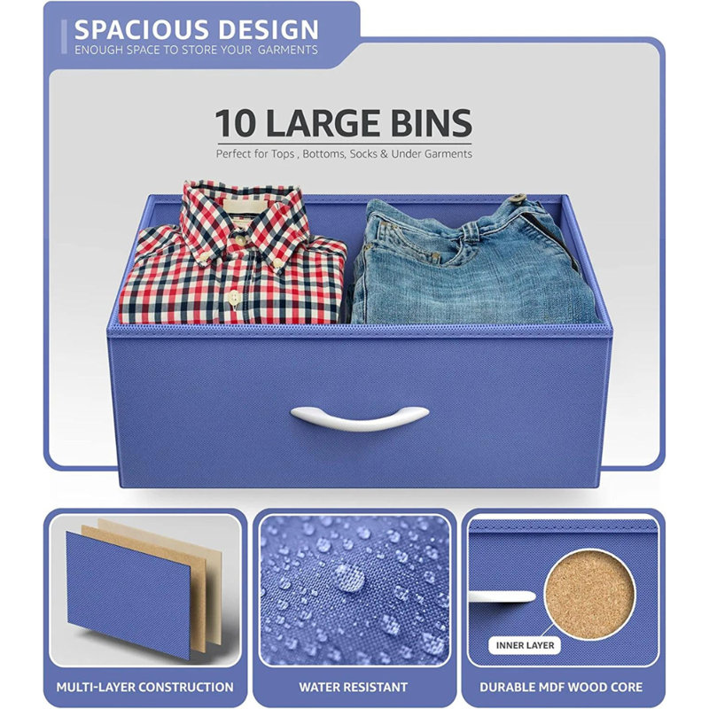 Sorbus 10 Drawers Dresser with Steel Frame and Fabric Bins, Yellow/Orange