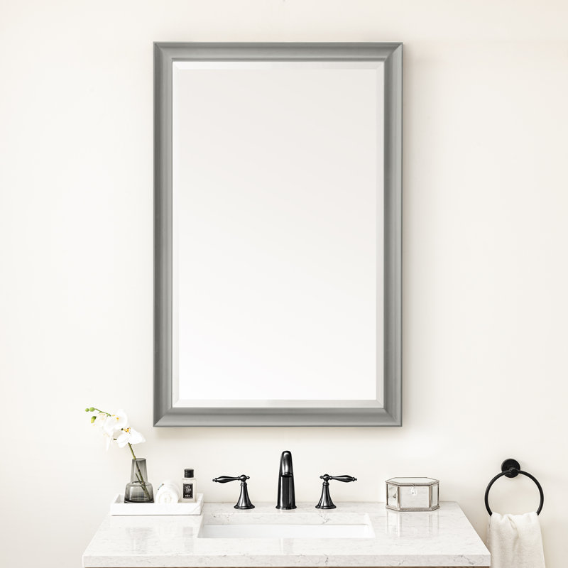Glenbrooke Solid Wood Beveled Wall Mirror, 38" x 26", Urban Gray