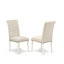 L'ensemble de table de salle à manger 3 pièces comprend une table de salle à manger ronde avec piédestal et 2 chaises rembourrées en tissu de lin beige clair, 42 x 42 pouces, lin blanc-122935169-122935172-129437926