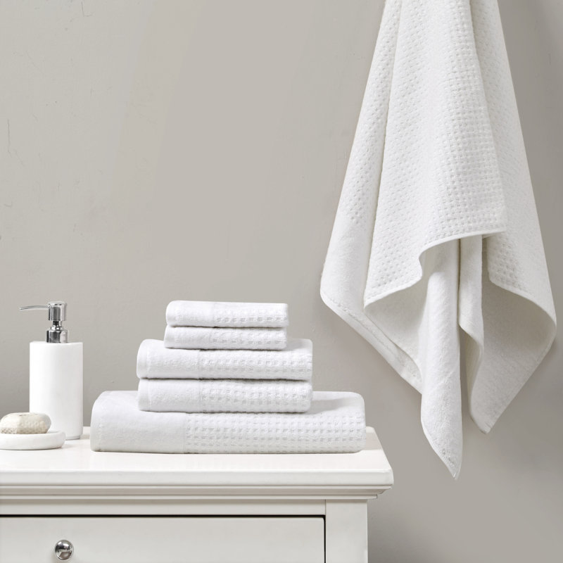 Spa Waffle Cotton Jacquard Antimicrobial Bath Towel 6 Piece Set, White