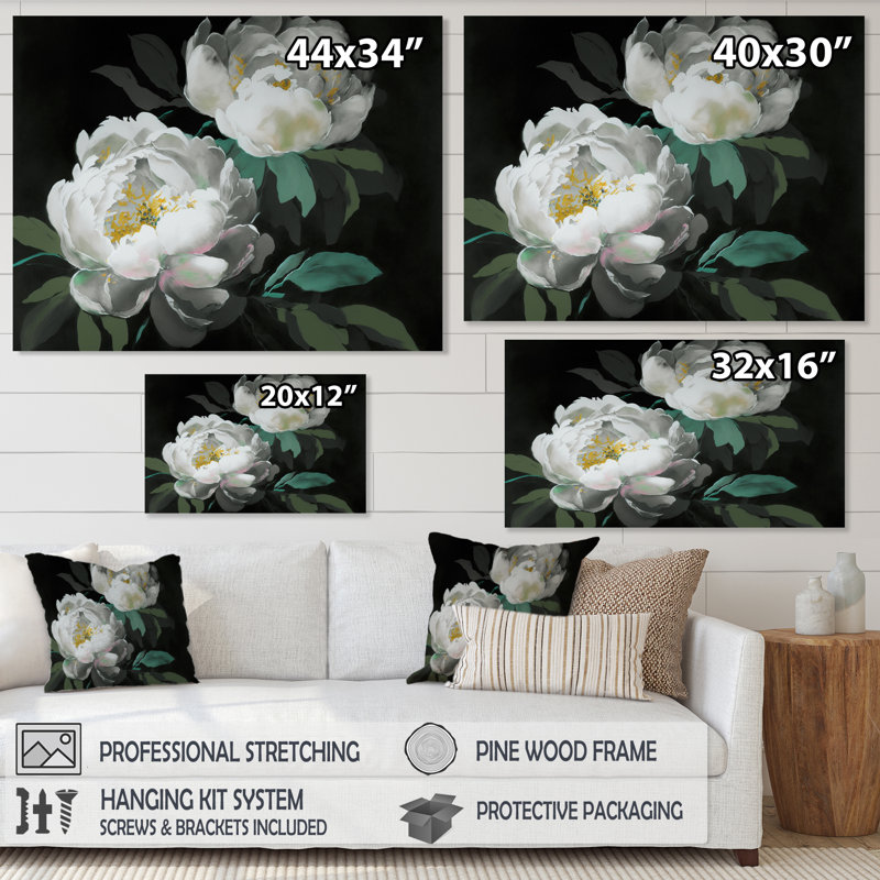 «Blooming White Peony IV», reproduction sur toile, L 20 po x H 12 po, Toile tendue