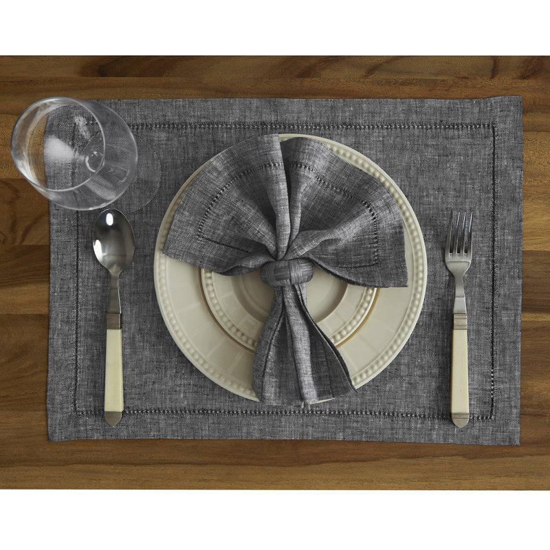 Milan - 100% Pure Linen Dinner Napkins, Chambray Black