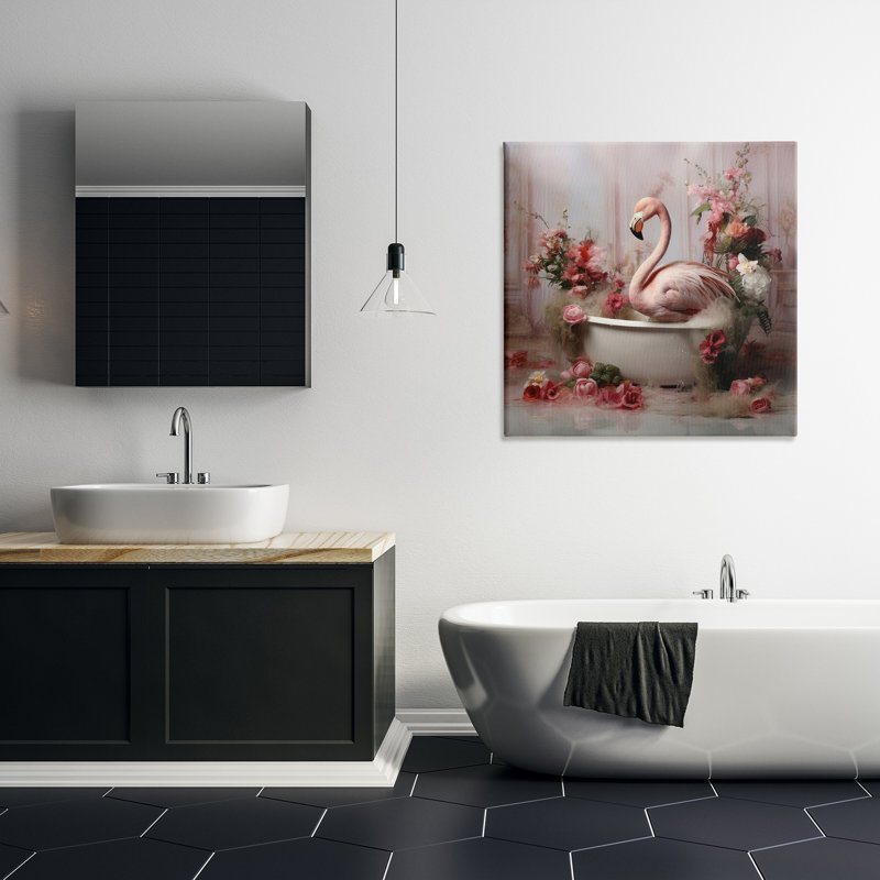 «Flamingo in Stately Bathroom», art mural par Lazar Studio, H 30 po x l 30 po