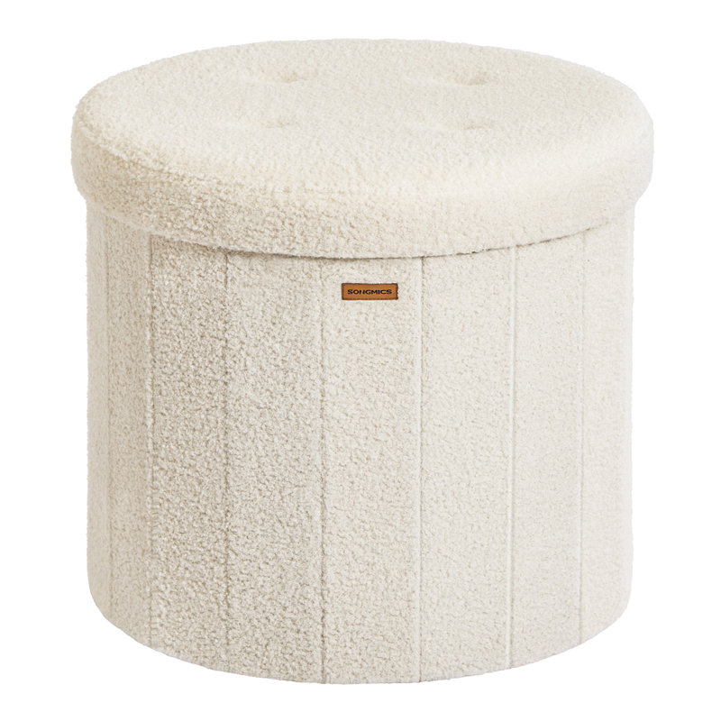46cm Wide Cylinder Striped Footstool Ottoman with Storage, White