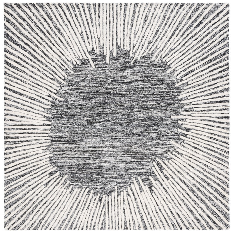 Tapis noir / ivoire en laine / coton touffeté à la main Janyla, Carré 4 pi