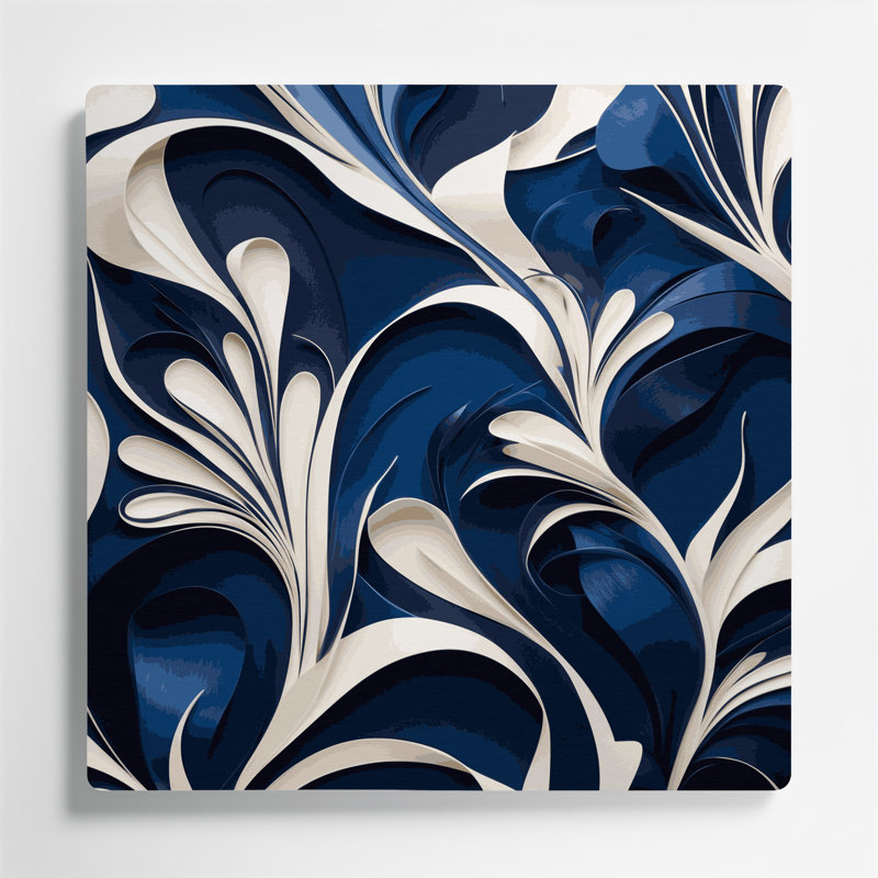 Art floral abstrait en métal bleu 17, H 16 po x l 16 po