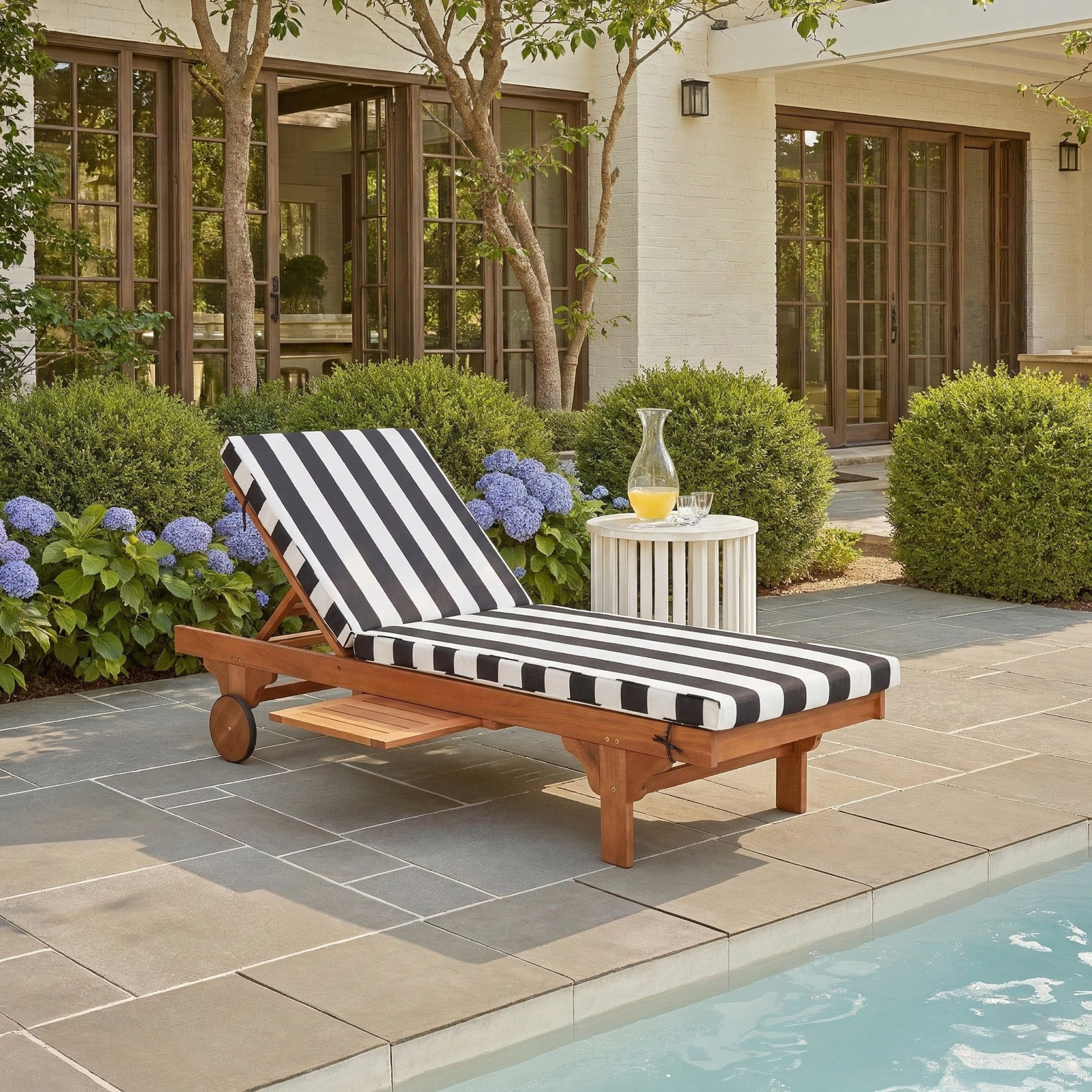 Jivera 28" Eucalyptus Patio Chaise Lounge, Black/White, Wood