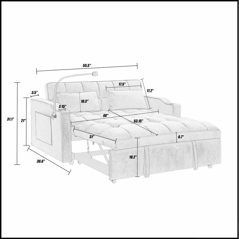 Canapé-lit pliable polyvalent avec dossier réglable et port USB pour un confort polyvalent, Noir