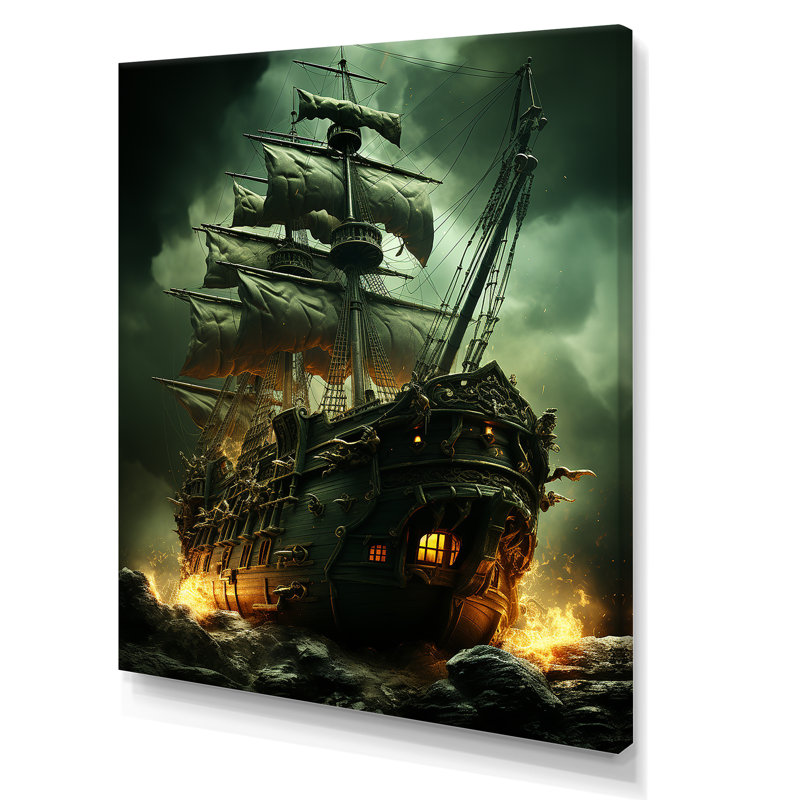 Bateau fantôme pirate 1 - Art mural pirate, Toile tendue, H 20 po x l 12 po x P 1 po