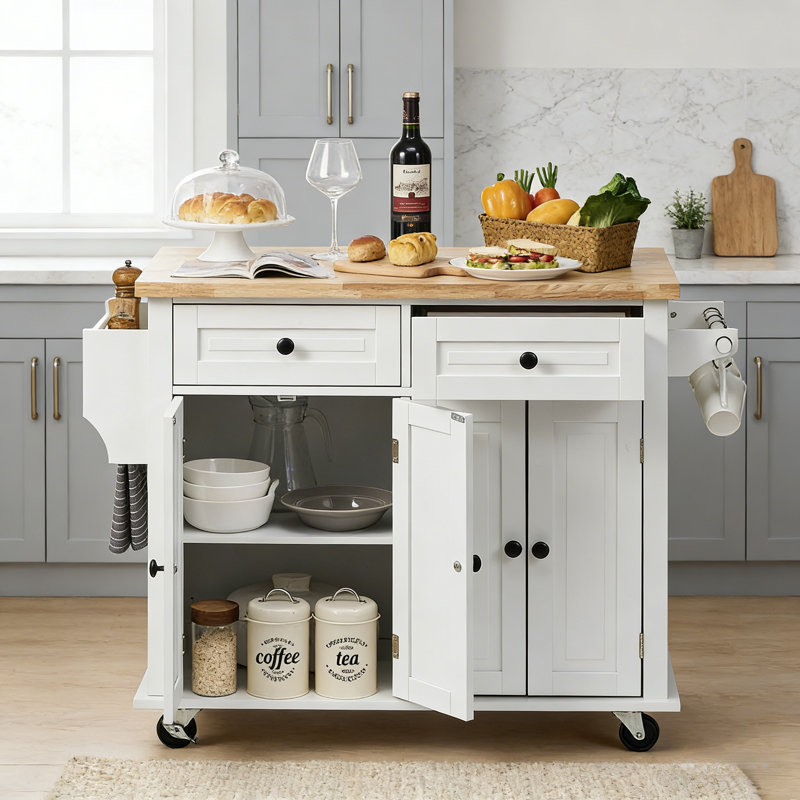 Chariot pour îlot de cuisine avec plateau en bois massif