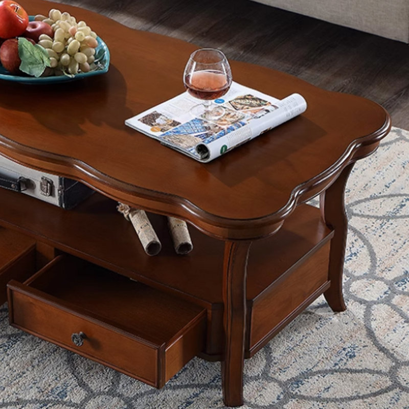 Table basse rétro en bois massif au design classique, H 19,68 po x L 47,24 po x l 23,62 po, Brun