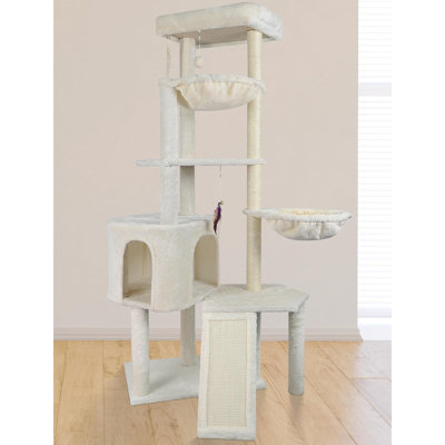 Four Layer Big Cat Tree With Huge Cat Condo And Two Hammocks Scratch Pad,