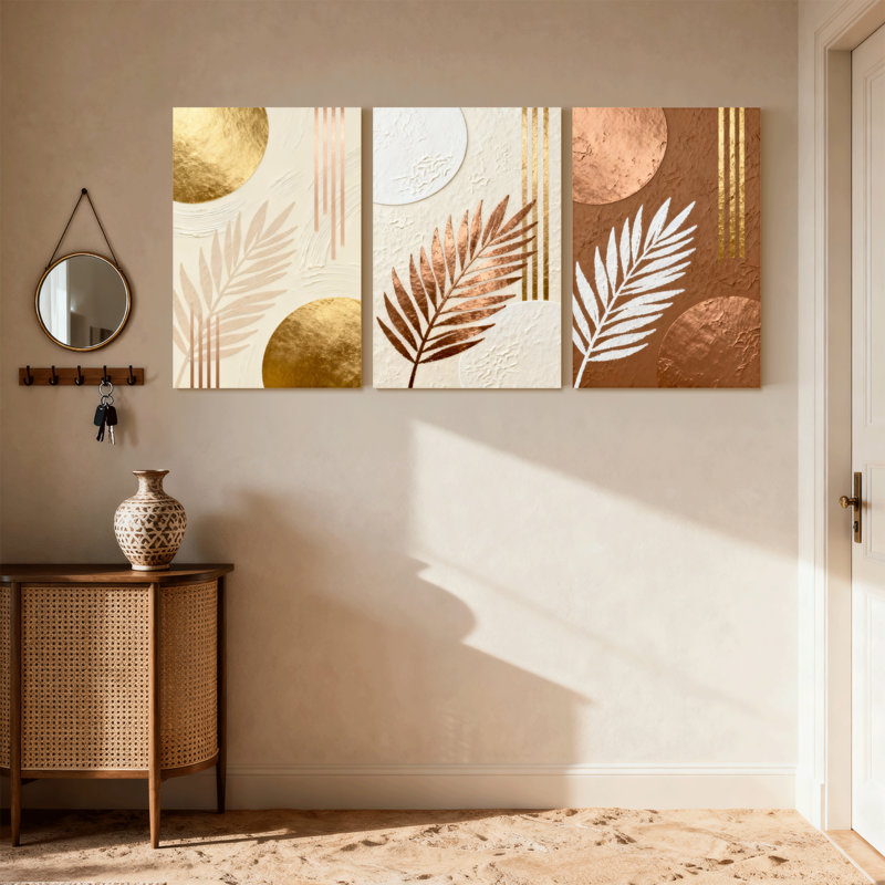 Ensemble de 3 reproductions d'art contemporain sur toile abstraites, cercles abstraits, rayures et cercles, H 18 po x l 36 po