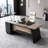 L-Shaped Executive Desk with Sliding Cabinet Doors, Power Outlet Panel and Front Apron, File Storage Shelves, Modern Large Computer Desk for Home Office-932810724-938123336