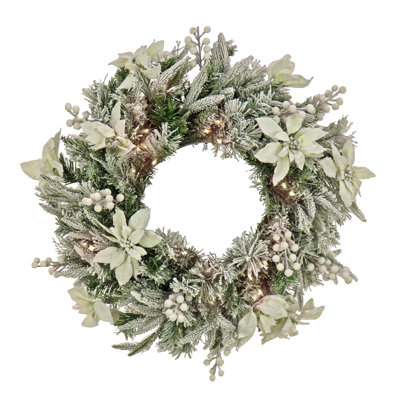26" Frosted Colonial Wreath with LED Lights