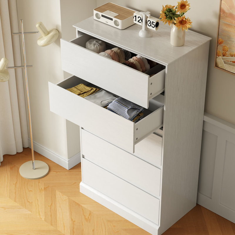 5 Drawer Bedroom Dresser 27.6" W Wood Modern Drawer Dresser (Set Of 2), White