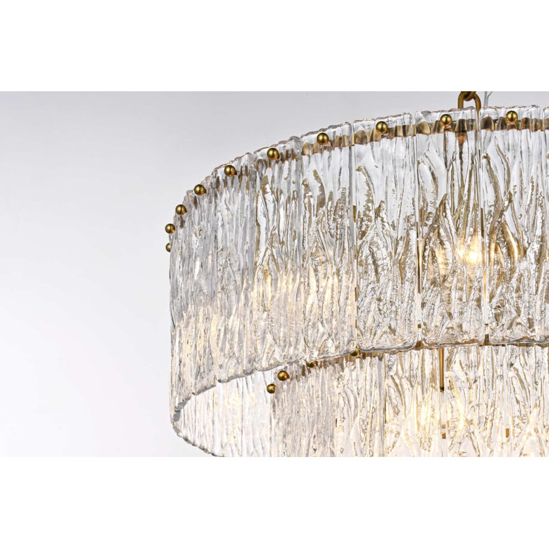 Lustre en verre 24 pouces Intisar, H 14 po x l 24 po x P 24 po, Or satiné, 12 lumières