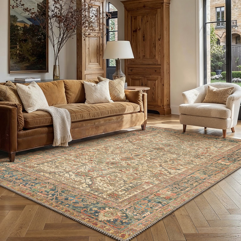 Tapis rétro délavé avec bande antidérapante Aaron, Rectangle 5' x 7'