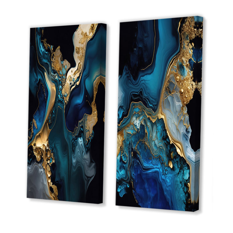 «Abstract Geode Marble Blue IV», 2 pièces sur toile, H 32 po x l 32 po, Toile tendue