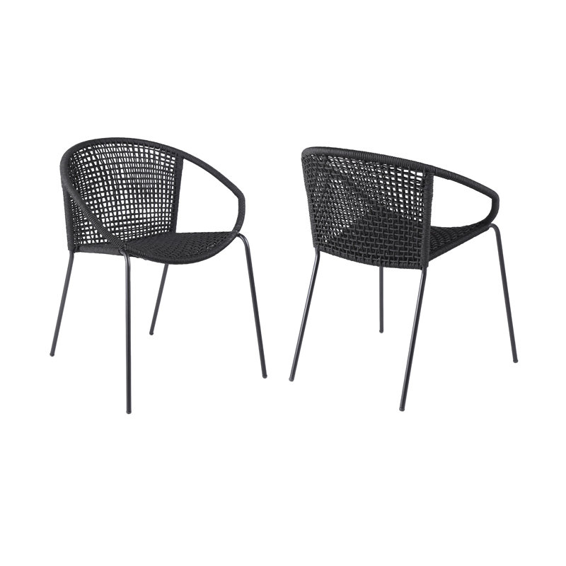Chaise de salle à manger empilable en acier avec corde Chapa, Noir