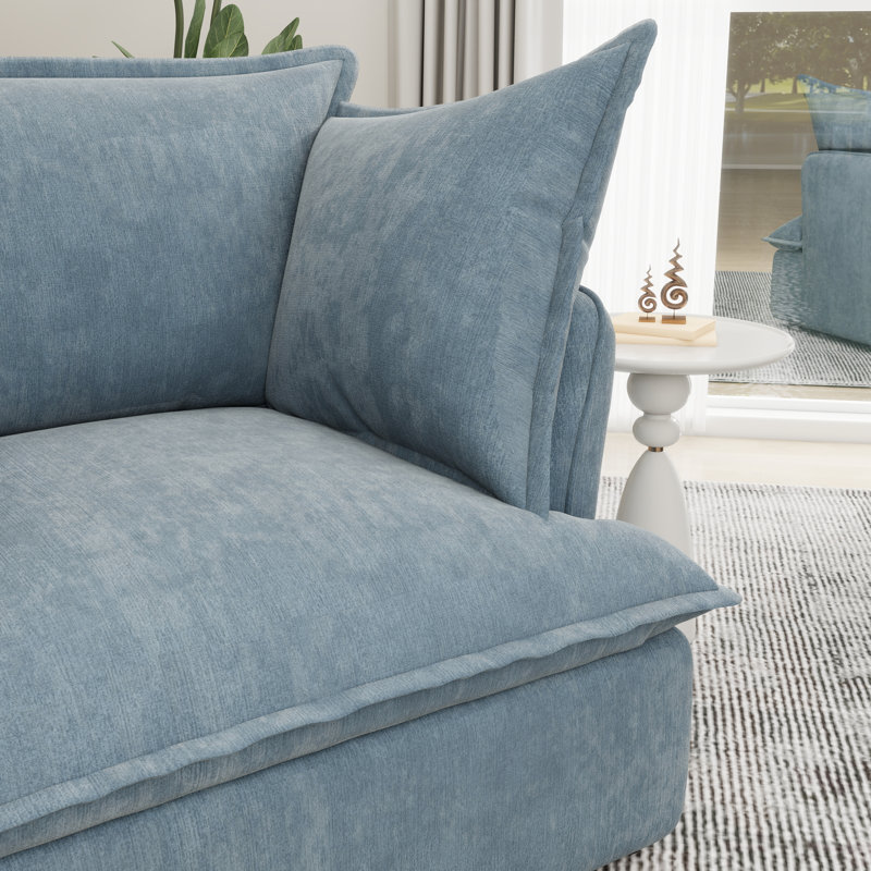 Fauteuil d'appoint et canapé-lit simple en chenille de 38 po de largeur, siège confortable pour le salon et la chambre à coucher, bleu (ensemble de 2)
