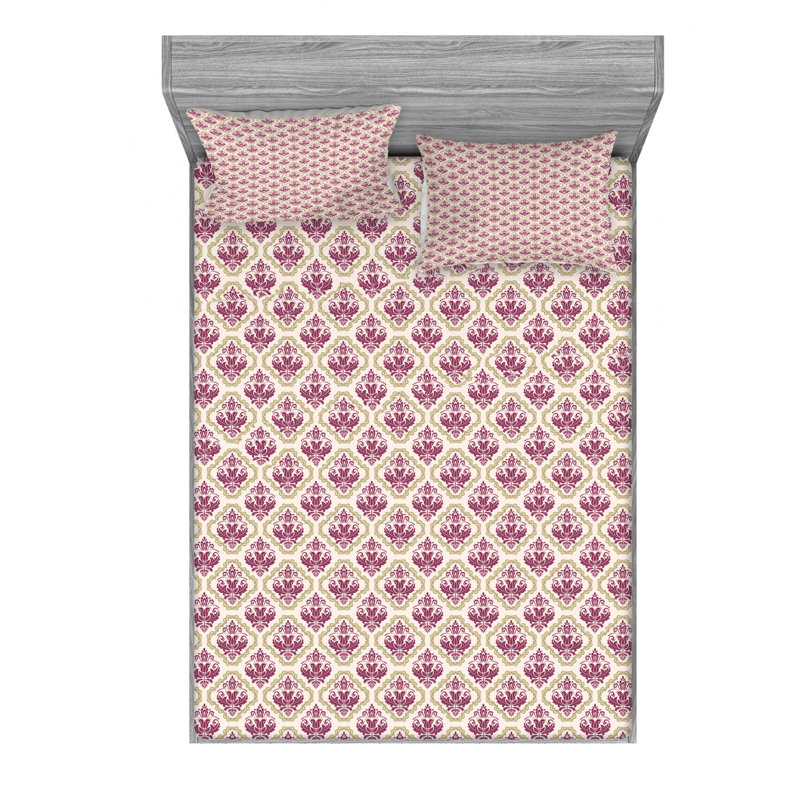 Microfiber Damask Sheet Set, Queen Sheet Set with Fitted Sheet