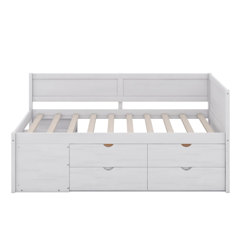 Lit de jour avec tiroirs et tablettes, Lit simple, Blanc