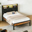 Ensemble de chambre à coucher rembourrée, lit plateforme avec éclairage à DEL et 2 tables de chevet, tête de chargement USB / Type-C, lit de rangement, assemblage facile-963460449-963460450