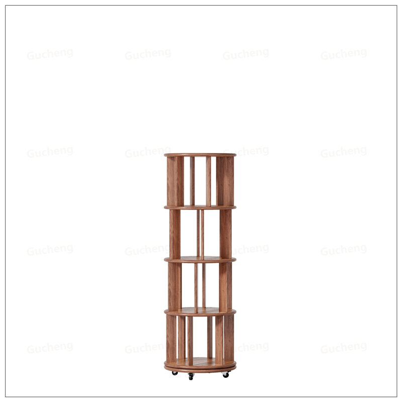 Solid Wood Rotating Bookshelf On Wheels, 4 Tier, Round Revolving Bookcase, 360° Spinning For Small Spaces And Corners
