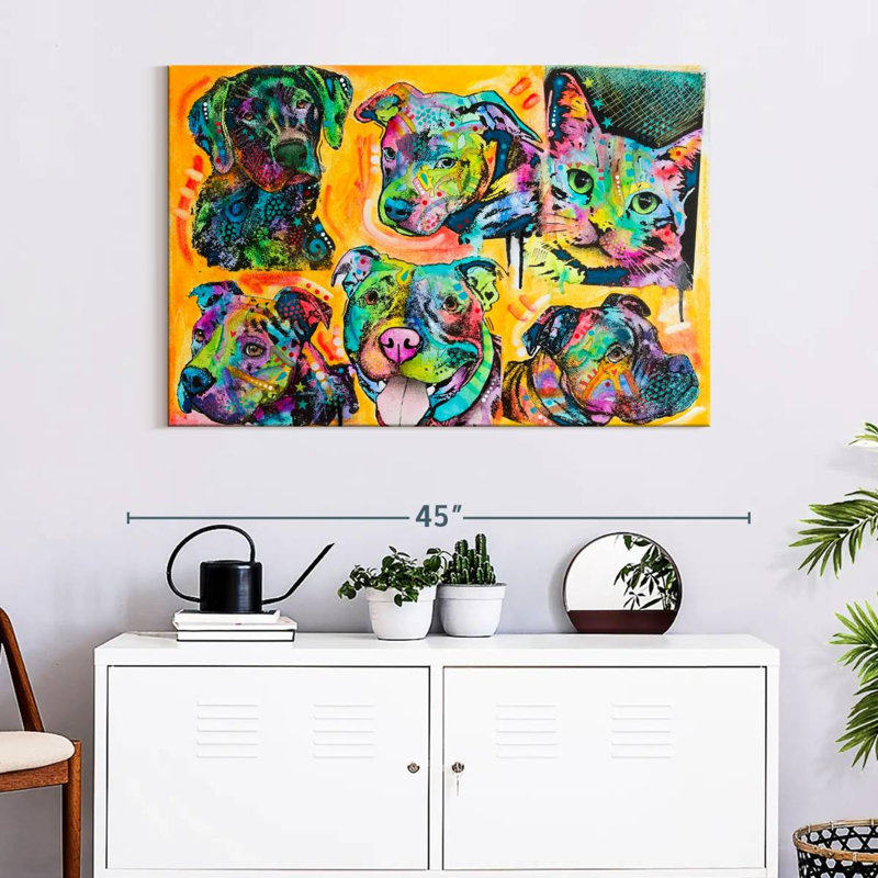 Brampt 5 Dogs And A Cat, 26" H x 39" W