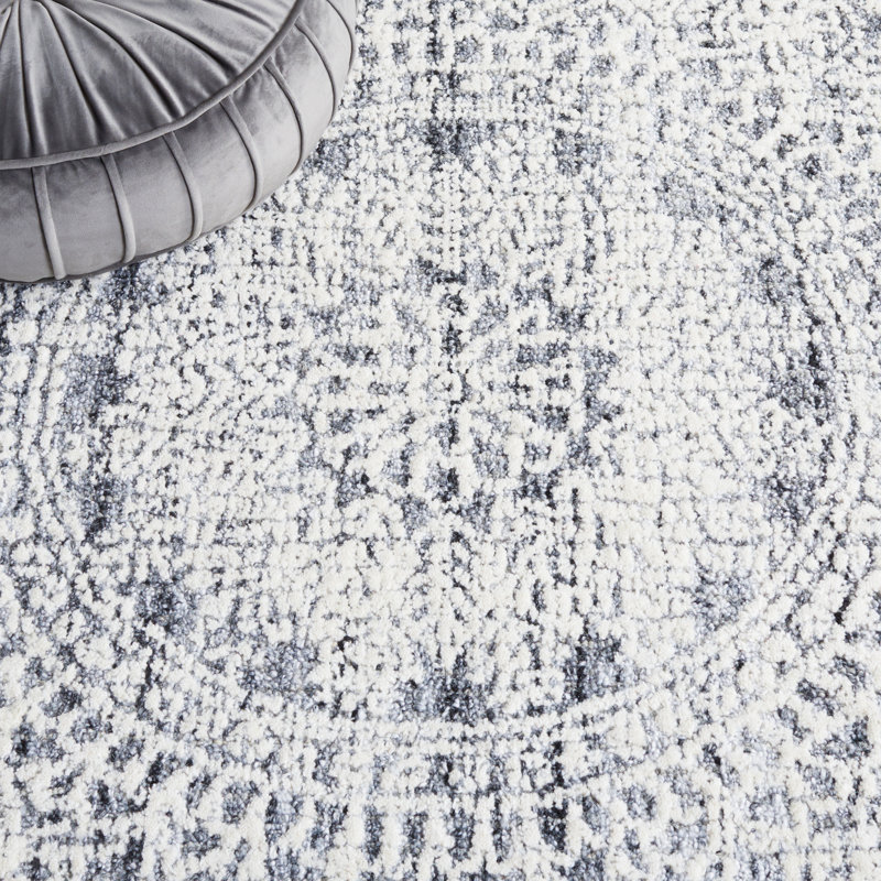 Ebony Hand Tufted Wool Cotton with Latex Floral Rug in Gray/Ivory, Rectangle 4' x 6'